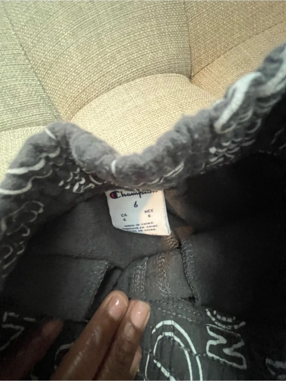 Champion Black Hoodie with White All-Over Logo Print